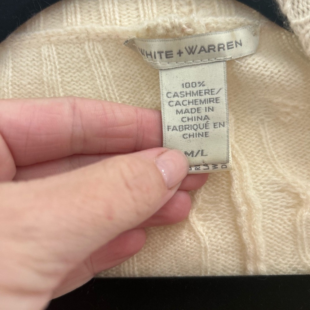 White + Warren Dolman Sleeve Cable Knit Cardigan Sweater in ivory cashmere M/L - Picture 8 of 8